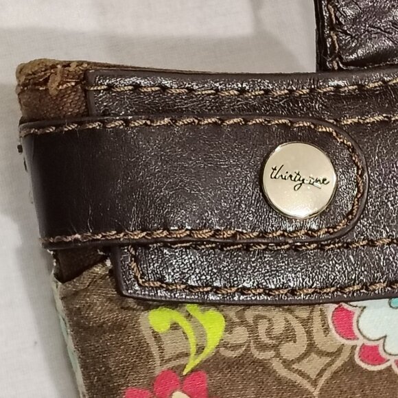 Thirty-One Shoulder Bag Brown Removable Floral Skirt Brown Trim Purse Sachel - Picture 16 of 16